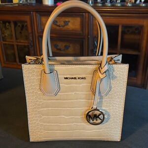Michael Kors Beige Crocodile Embossed Satchel